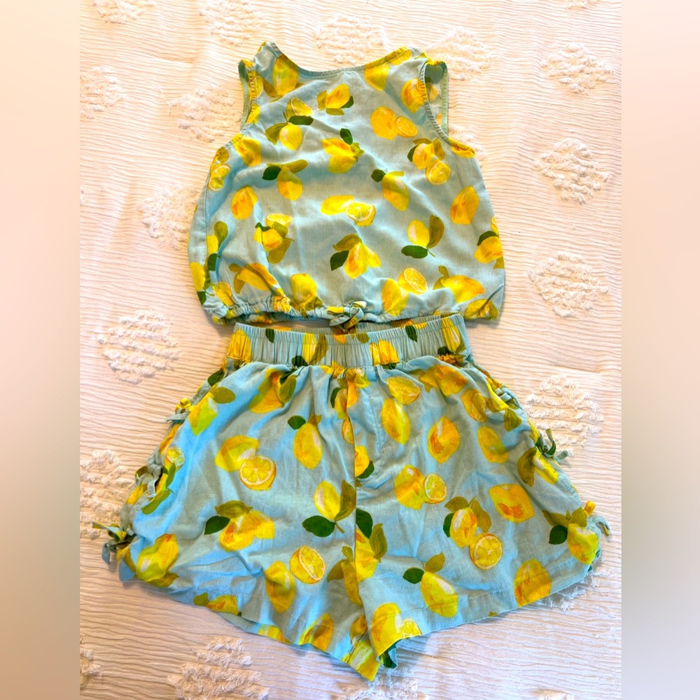 Girls Zara Linen Lemon Print Short Set - Size 11-12